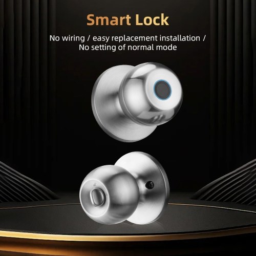 Smart Lock Keyless Entry Door Lock Fingerprint Door Knob TY App Remote Operation Type-C Port Rechargeable Battery BT 3-in-1 Fingerprint/Key/App Door Lock for 35-55mm Office Home Bedroom Door