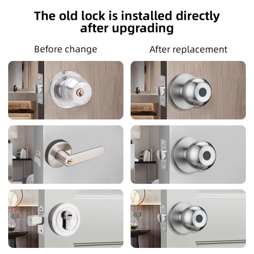 Smart Lock Keyless Entry Door Lock Fingerprint Door Knob TY App Remote Operation Type-C Port Rechargeable Battery BT 3-in-1 Fingerprint/Key/App Door Lock for 35-55mm Office Home Bedroom Door
