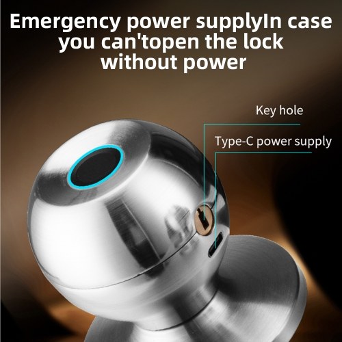 Smart Lock Keyless Entry Door Lock Fingerprint Door Knob TY App Remote Operation Type-C Port Rechargeable Battery BT 3-in-1 Fingerprint/Key/App Door Lock for 35-55mm Office Home Bedroom Door