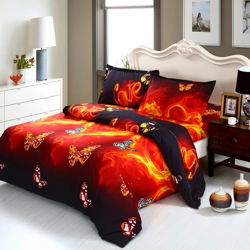 Butterfly Fire Pattern 4Pcs 3D Printed Bedding Set Bedclothes Home Textiles Quilt Cover Bed Sheet 2 Pillowcases