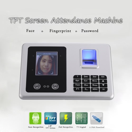 

2.8" TFT Fingerprint + Face Recognition Attendance Machine Time Clock Recorder Employee Checking-in Reader USB Support