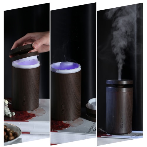 

C1 100ml Car Air Humidifier Aroma Essential Oil Diffuser Aromatherapy 7 Colors LED Light Wood Grain Mist for Office Home EU Plug