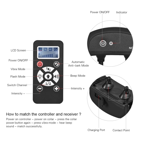 

No Shock Dog Training Collar Vibra/Beep/Light Auto Anti Bark Collar 7 Intensity Level Waterproof Rechargeable 800yd Remote for Small Medium Large Dogs