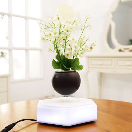 

Magnetic Suspension Levitating Air Bonsai Pot LED Floating Plant Pot Levitation Rotating for Home Office Decoration EU Plug