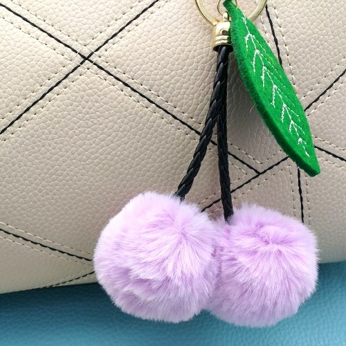 

Cherry Key Chain Мягкий меховой шар Fux Ball Pompom Key Ring Сумочка Кошелек Автомобиль Подвеска Орнамент Декор - Красный