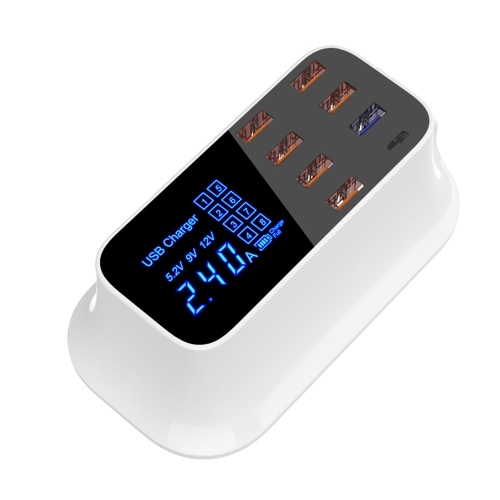 

8 Ports USB Smart Chargers Fast Chargers Intelligent LEDs Digital Dispaly Safety Protection for 110V-240V USB Type C Port Electronic Devices