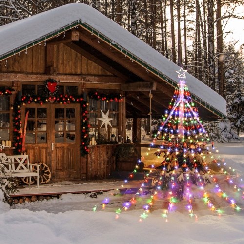 317LEDs Waterfall Lights 8 Modes Tree Light Pentagram Christmas Tree Decorative Waterfall Lights Waterproof Fairy String Lights for Outdoor Wedding Party Yard Garden Patio 
