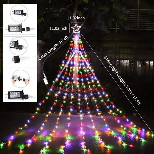 317LEDs Waterfall Lights 8 Modes Tree Light Pentagram Christmas Tree Decorative Waterfall Lights Waterproof Fairy String Lights for Outdoor Wedding Party Yard Garden Patio 