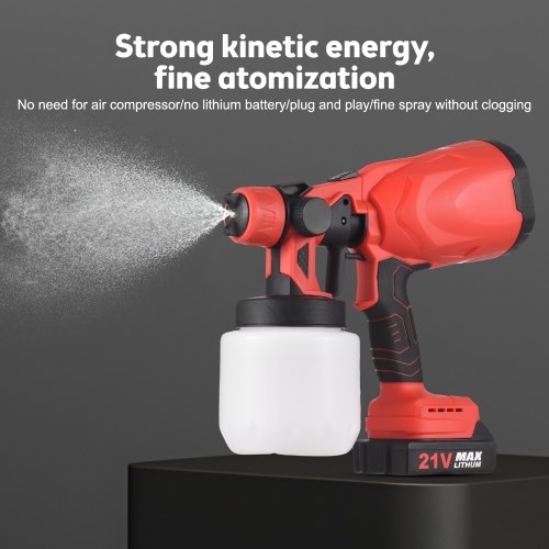 

Cordless Paint Sprayer 21V Max Battery Electric Tools Paint Sprayer with 3 Copper Nozzles 3 Spray Patterns 900ml Container for Furniture / Fence / Walls / Door / Garden Chairs