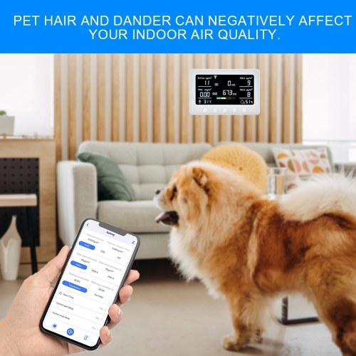 2.4GHz WiFi Air Quality Monitor 8-in-1 CO2/CO/PM2.5/PM1.0/TVOC/Pollen/Temperature and Humidity Meter with Alarm Smart Tuya APP NDIR Sensor Portable RS485 Data Logger Indoor Air Quality Detector 