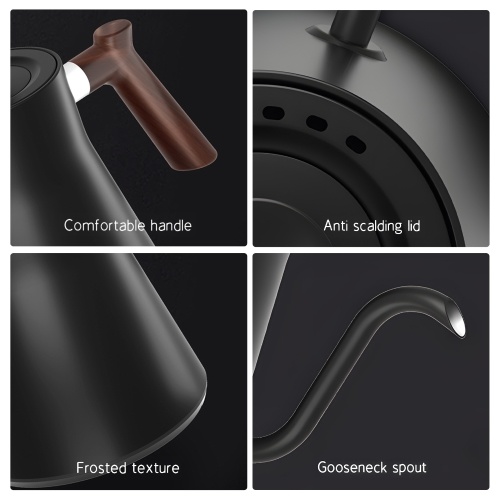 Electric Gooseneck Kettle 1200W Powerful and Fast Water Boiler Stainless Steel Inner NTC Temperature Control LCD Display Auto Shut Off 0.9L Pour Over Coffee and Tea Kettle 