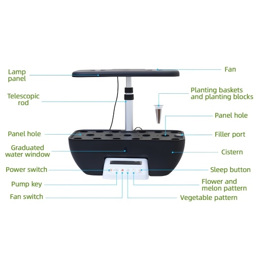 Hydroponics Growing System Kit 17 Pods Full-Spectrum Plant Grow Light Built-in Fan Height Adjustable 2 Modes LCD Display Plant Germination Kit for Vegetable Lettuce Potted Plants 