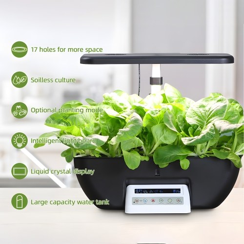 Hydroponics Growing System Kit 17 Pods Full-Spectrum Plant Grow Light Built-in Fan Height Adjustable 2 Modes LCD Display Plant Germination Kit for Vegetable Lettuce Potted Plants 