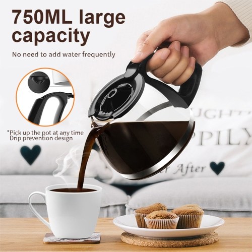 SOKANY CM102 6-Cup Drip Coffee Maker Anti-Drip 650W Coffee Pot Machine 750ml Borosilicate Glass Carafe Electric Coffee Maker Ideal for Home or Office 