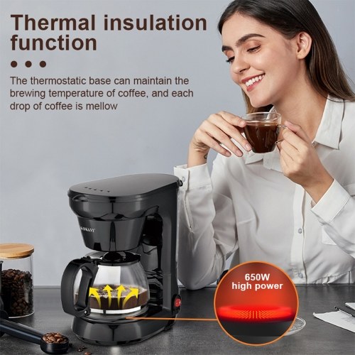 SOKANY CM102 6-Cup Drip Coffee Maker Anti-Drip 650W Coffee Pot Machine 750ml Borosilicate Glass Carafe Electric Coffee Maker Ideal for Home or Office 