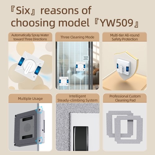 LIECTROUX YW509 Window Cleaning Robot with Remote Controller and APP Control Smart Path Planning 3 Way Water Spray 3000Pa Suction Power Edge Detection Anti-falling Protection Automatic Window Cleaner 