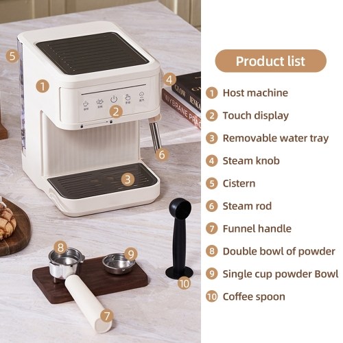 Multifunctional Electric Coffee Machine 850W 20Bar Mini Coffee Maker with Portafilter, Single and Double Serve Filter Basket, 92℃ Smart Brew 3 Level Adjustable Steam Wand for Latte Art Espresso 