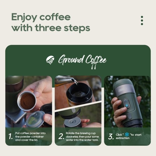 HiBREW H4B Wireless Portable 3 in 1 Espresso Coffee Maker, 15 Bar Pressure, 2200mAh Rechargeable Battery, with Adapter Storage Bag Bracket