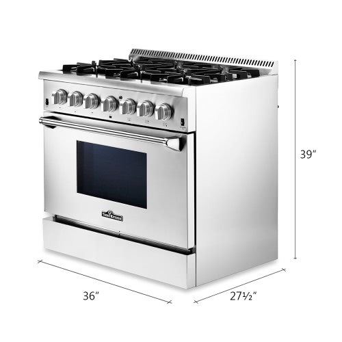 

THOR KITCHEN HRD3606U 36inch Dual Fuel Range 36" 6 Burner 5.2 Cu. Ft Free Standing Stainless Steel Gas Range Electric Oven