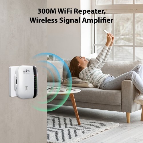 

300M WiFi Repeater Wireless Signal Amplifier 7 Indicator Lights WiFi Range Extender with Ethernet Port Simple Setup Relay/AP 2 Working Modes Portable WiFi Extender Signal Extender