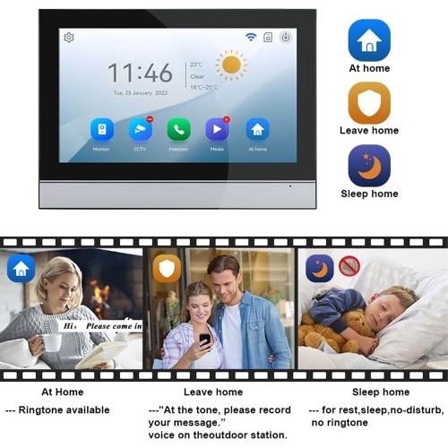 

1080P Wireless Video Doorbell Camera with Monitor TY APP WiFi 7 Inch Touch Screen Video Door Phone Camera Kits Dual-Way Intercom Electronic Photo Frame Function 8 Language for Villa Home Office Apartment