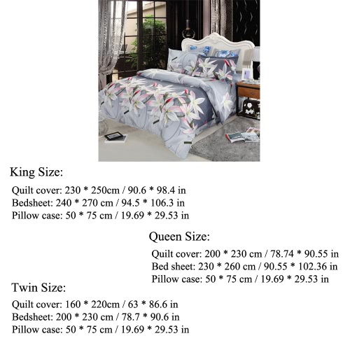 

4pcs 3D Printed Bedding Set Bedclothes White Lily on Light Black Background Queen Size Duvet Cover+Bed Sheet+2 Pillowcases