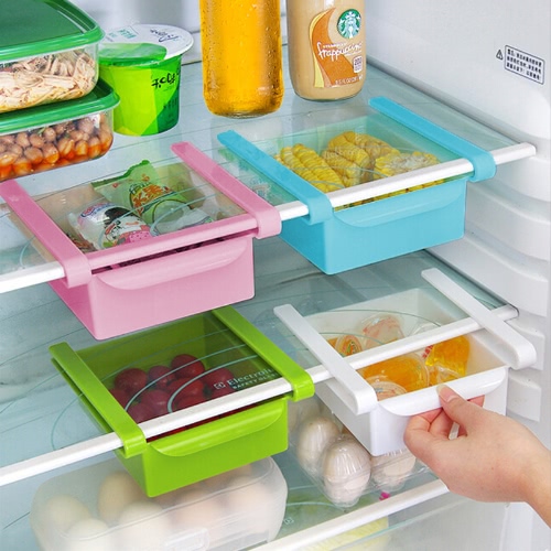 Multi-usage coulissant Réfrigérateur Congélateur Pantry Storage Organizer Bins Container encombrant Boîte de rangement Frigo Porte Cuisine outil