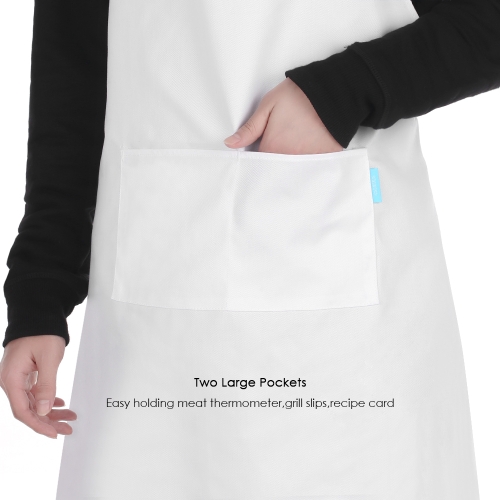 

Esonmus Adults Polyester Kitchen BBQ Restaurant Apron with Adjustable Neck Belt 2 Pockets for Cooking Baking Gardening for Men Women--White