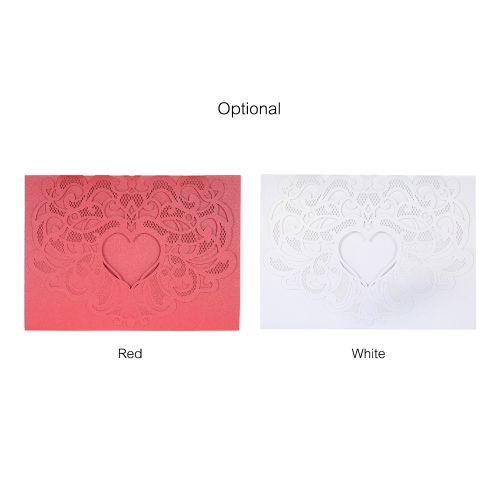 

20pcs/set Wedding Invitation Cards Pearl Paper Laser Cut Hollow Heart Pattern Invitation Cards Kit--Red