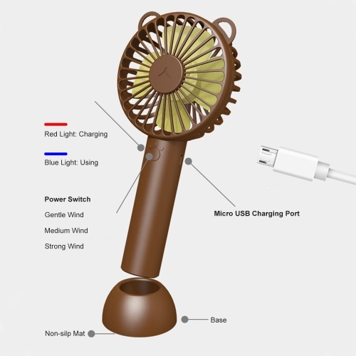 Handheld Fan with Base Portable Mini Fan 3 Speed Low Noise Personal Desk Fan for Travel Camping Office Home USB Powered Desk Fan