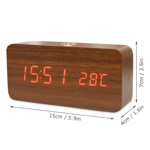 

LED Digital Wooden Alarm Clock APP Control Time/ Temperature/ Date Display Electronic Desktop Clock 4 Levels Brightness Sound Control USB Charge or Battery Supply