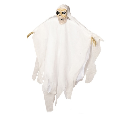 21 Inch Halloween Ghost Hanging Decoration Voice Control Scary Creepy Flying Skull Ghost with Red LED Light Eyes Ornament Halloween Gift for Indoor Outdoor Halloween Party Festivals Decor