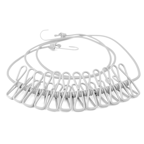 

Elastic Clothesline with 12pcs Clothespins Clips 2 Adjustable End Hooks