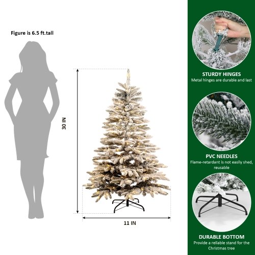 

4.5 Ft Pure White Christmas Tree with Clear Lights Collapsible for Easy Storage 423 PE & PVC Flocked Frosted Tips 130 LED Warm White Lights Included Slim Modern Style Artificial Tree