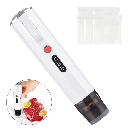 Handheld Vacuum Sealer Machine Portable USB Charging Cordless 2-in-1 Manual Handheld Vacuum Pump with 5pcs Sous Vide Bags for Food Storage and Preservation BPA-Free