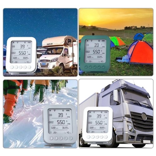 6 in 1 Air Quality Monitor 5-inch LCD Display BT Tuya APP Control CO2 Detector with 128MB Secure Digital Memory Card 