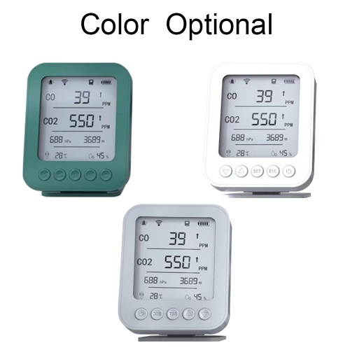 6 in 1 Air Quality Monitor 5-inch LCD Display BT Tuya APP Control CO2 Detector with 128MB Secure Digital Memory Card 