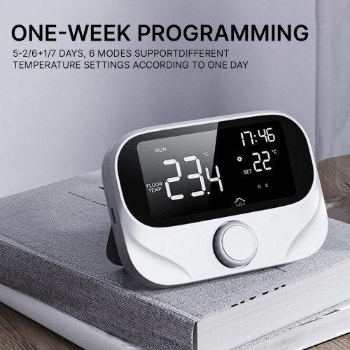 Smart Thermostat for House Boiler Heating RF433 WiFi AC Thermostat 980ft Wireless Distance APP and Voice Control LED Digital Touch Screen Programmable Thermostat with Weather Report Adjustable Knob