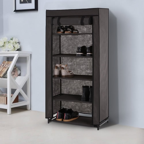 iKayaa Classic Portable 5 Livello Scarpe Tessuto Rack Zip Cabinet non tessuto in crescita del 10 Coppia piedi le scarpe dell'organizzatore di immagazzinaggio