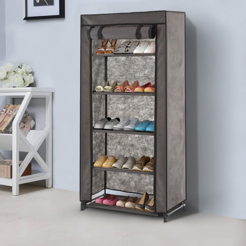 iKayaa Classic Portable Scarpe Tessuto 5 Tier Rack Cabinet Zip Up 10 pair piedi le scarpe dell'organizzatore di immagazzinaggio