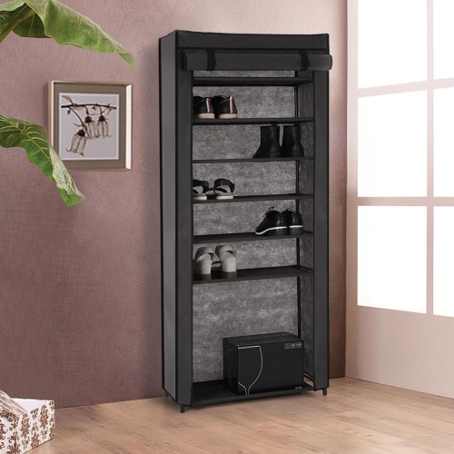 iKayaa Klassische tragbare 7 Tier Schuhe Stoff Rack Cabinet 10 Paar Standing bootet Zip beschuht Speicherorganisator