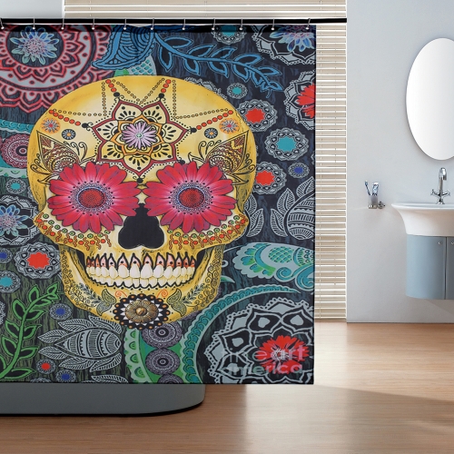 

71"*71" Skull Pattern Shower Curtain Size 180*180cm Polyester Fabric Water Resistant Bath Curtain with 12 C Ring Hook