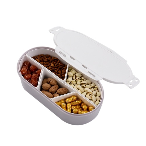 

Fruits Nuts Plate with Lid Detachable Multi Sectional Sub Grid Plastic Tray