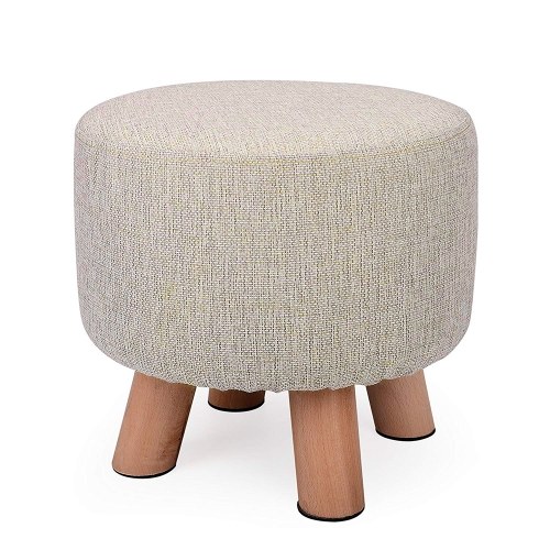 

Ottoman Pouf Round Fabric Creative Solid Wood Seat Thickened Footstool Padded Foot Rest Folding Storage Seat