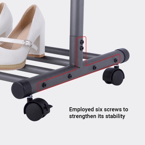 

HOME ORGANIZER Multifunctional Clothing Rack Steel Rod Hanging Clothes Rolling Garment Rack Organizer Indoor Hanger with Bottom Shelves Integrated Coat Stand on Wheels for Bedroom Dressing Room Balcony