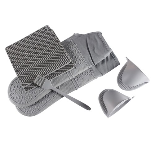 

7PCS Heat Resistant Oven Gloves Table Mat Oven Hand Clips Brush Set