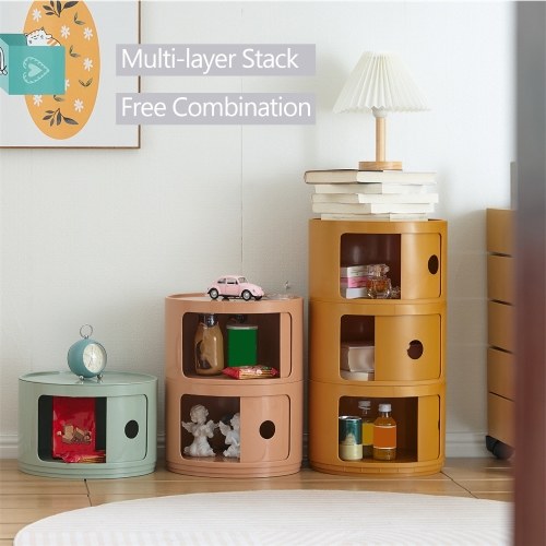 

Multi-layer Stackable Detachable Self-Assembling Storage Box with Small Round Sliding Doors Storage Cabinet