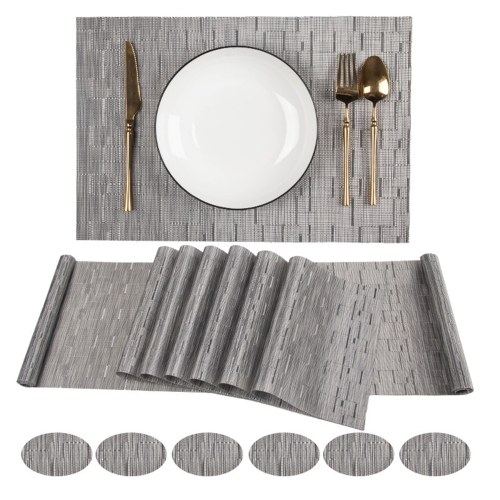 

16PCs Dining Table Set Table Runner Placemats Coaster PVC Slip-resistant Heat Resistant Table Mat Washable Stain Resistant Placemats for Family Dinner Home Kitchen Dining Table Festival Party Decoration Outdoor Picnic