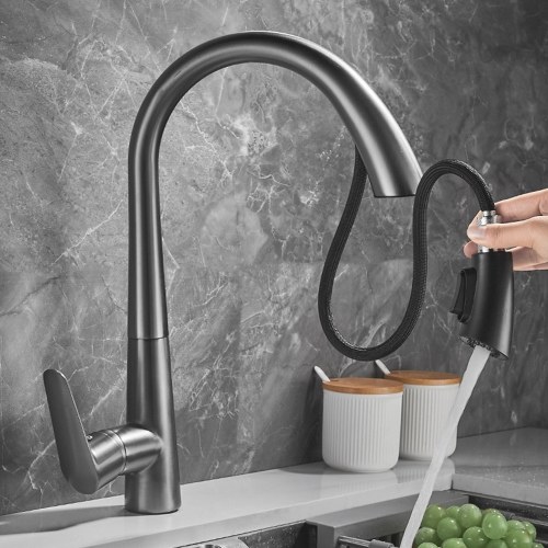 

360°Swivel Pull Out Kitchen Faucets with 2 Spray Modes High Arc Bathroom Sink Faucets Pull Down Sprayer Ceramic Valve Basin Water Tap with Cold & Hot Water Inlet Pipes