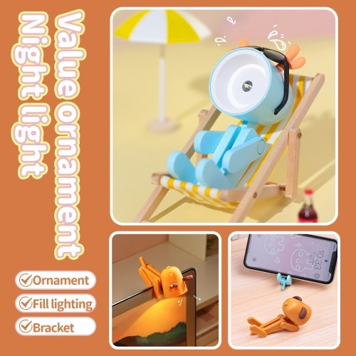 Cartoon Night Light Kid Lamp Mini Dog LED Desk Lamps Cute DIY Portable with Adjustable Phone Holder 